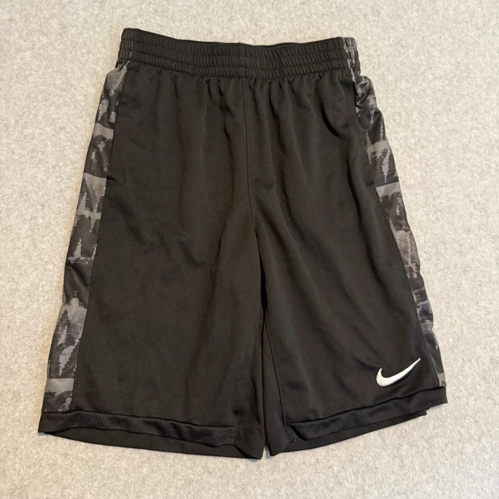 Nike Dri Fit Drawstring Gray Black Athletic Sports Shorts Logo Youth Boys M